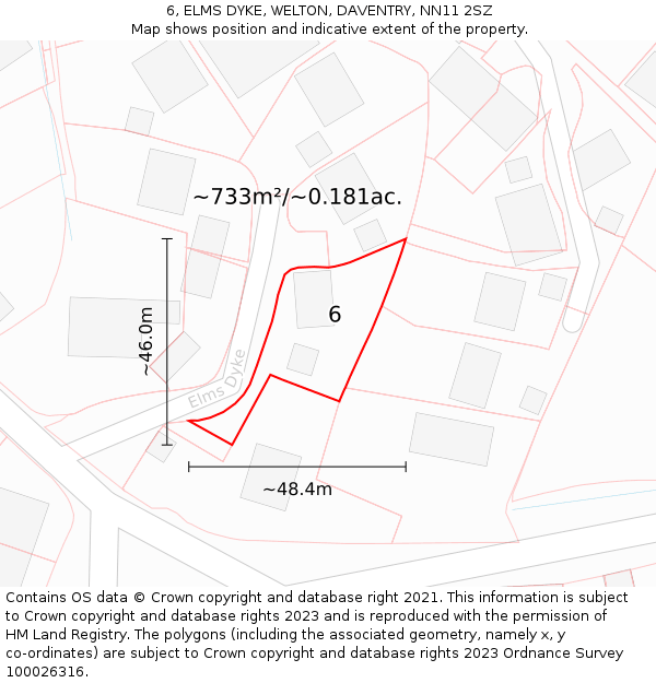 6, ELMS DYKE, WELTON, DAVENTRY, NN11 2SZ: Plot and title map