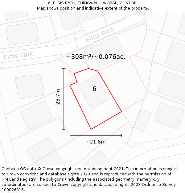 6, ELMS PARK, THINGWALL, WIRRAL, CH61 9PJ: Plot and title map