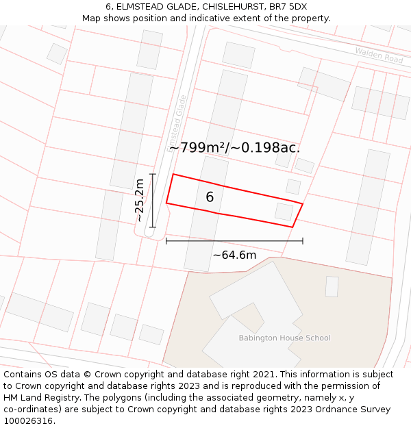 6, ELMSTEAD GLADE, CHISLEHURST, BR7 5DX: Plot and title map