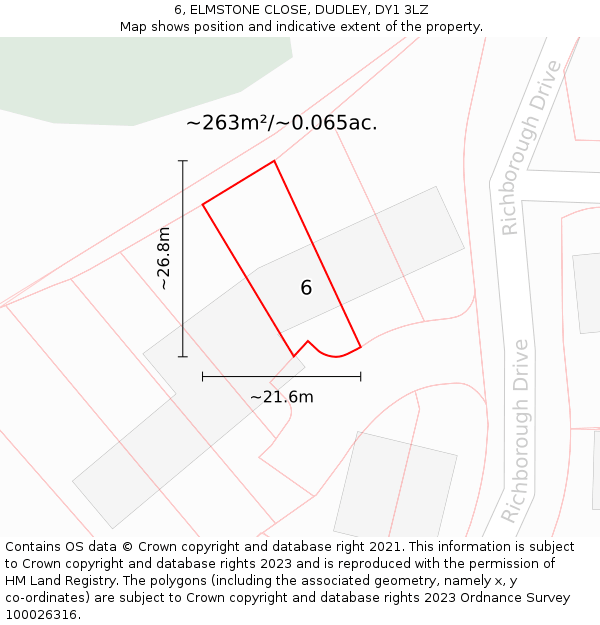 6, ELMSTONE CLOSE, DUDLEY, DY1 3LZ: Plot and title map