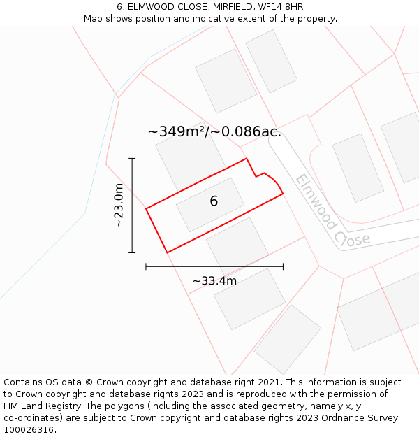 6, ELMWOOD CLOSE, MIRFIELD, WF14 8HR: Plot and title map