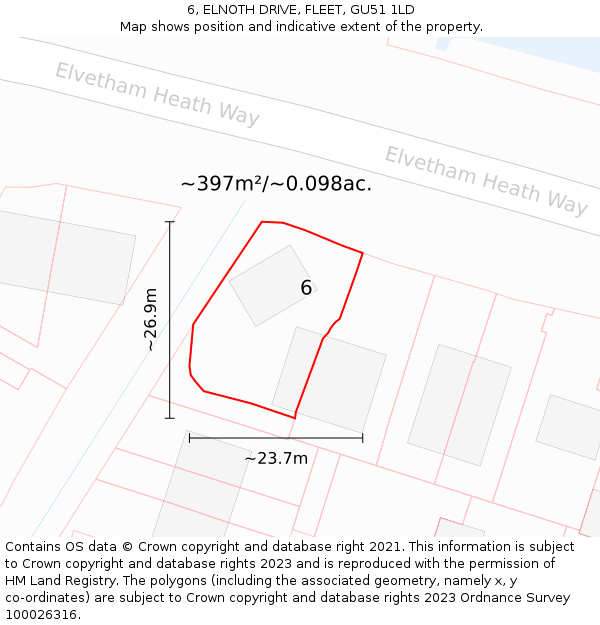 6, ELNOTH DRIVE, FLEET, GU51 1LD: Plot and title map