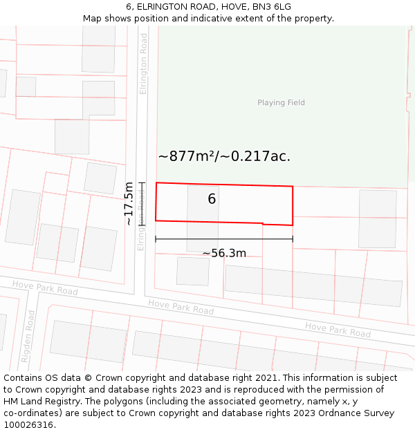 6, ELRINGTON ROAD, HOVE, BN3 6LG: Plot and title map