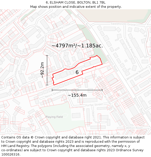 6, ELSHAM CLOSE, BOLTON, BL1 7BL: Plot and title map