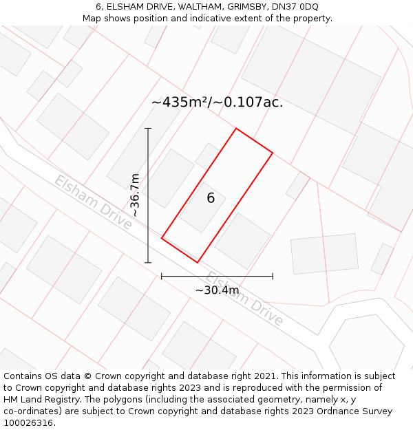6, ELSHAM DRIVE, WALTHAM, GRIMSBY, DN37 0DQ: Plot and title map