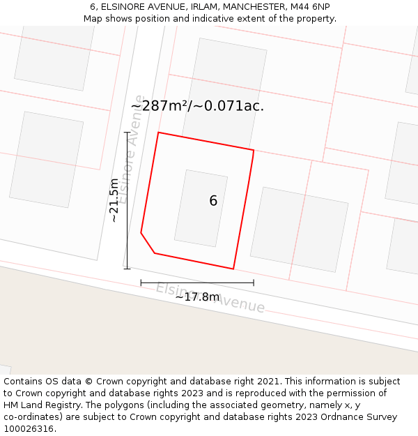 6, ELSINORE AVENUE, IRLAM, MANCHESTER, M44 6NP: Plot and title map