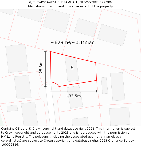 6, ELSWICK AVENUE, BRAMHALL, STOCKPORT, SK7 2PN: Plot and title map