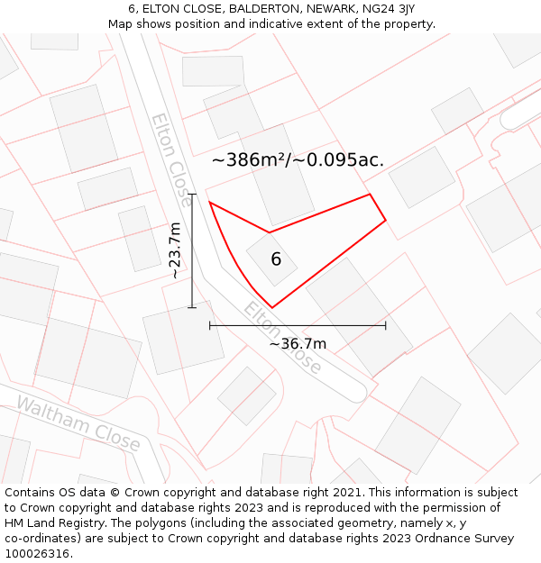 6, ELTON CLOSE, BALDERTON, NEWARK, NG24 3JY: Plot and title map