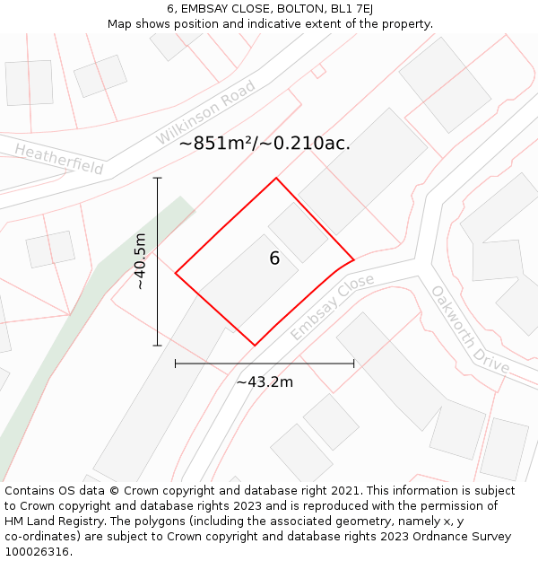 6, EMBSAY CLOSE, BOLTON, BL1 7EJ: Plot and title map