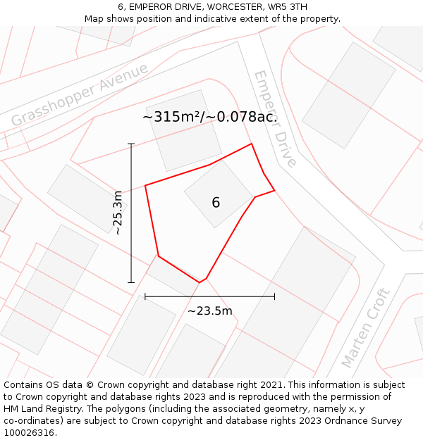 6, EMPEROR DRIVE, WORCESTER, WR5 3TH: Plot and title map