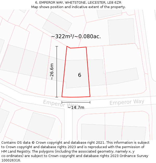 6, EMPEROR WAY, WHETSTONE, LEICESTER, LE8 6ZR: Plot and title map
