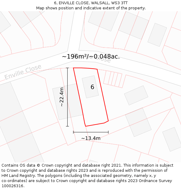 6, ENVILLE CLOSE, WALSALL, WS3 3TT: Plot and title map