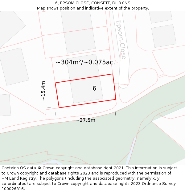 6, EPSOM CLOSE, CONSETT, DH8 0NS: Plot and title map