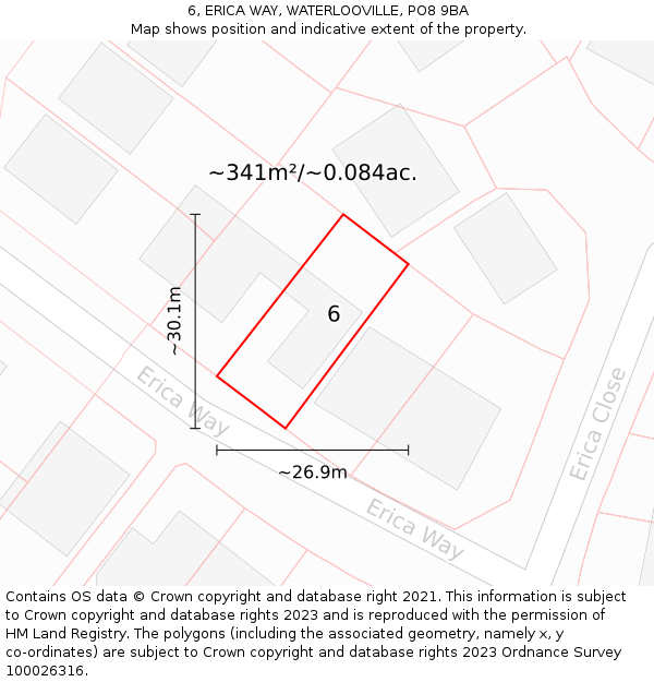 6, ERICA WAY, WATERLOOVILLE, PO8 9BA: Plot and title map