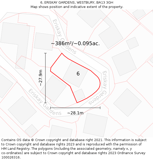 6, ERISKAY GARDENS, WESTBURY, BA13 3GH: Plot and title map