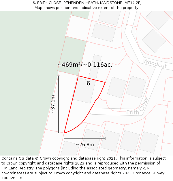 6, ERITH CLOSE, PENENDEN HEATH, MAIDSTONE, ME14 2EJ: Plot and title map