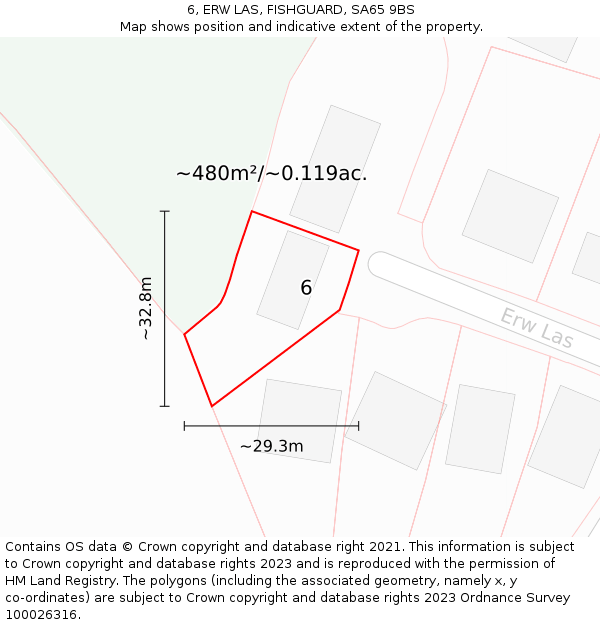 6, ERW LAS, FISHGUARD, SA65 9BS: Plot and title map