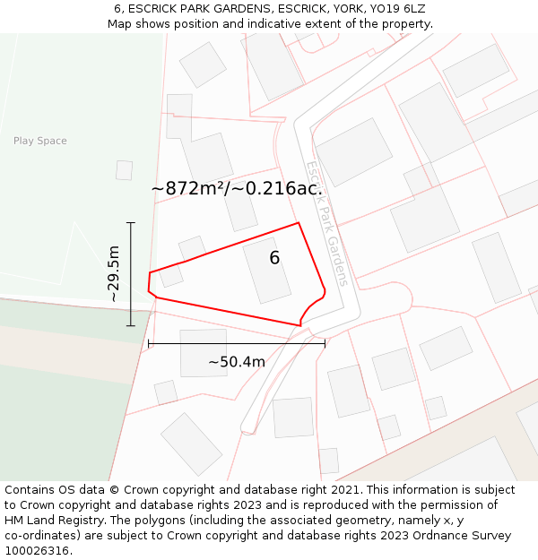 6, ESCRICK PARK GARDENS, ESCRICK, YORK, YO19 6LZ: Plot and title map