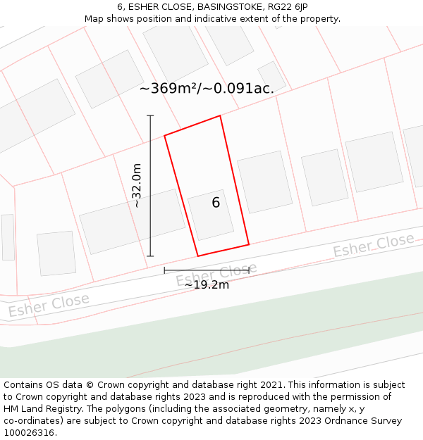 6, ESHER CLOSE, BASINGSTOKE, RG22 6JP: Plot and title map