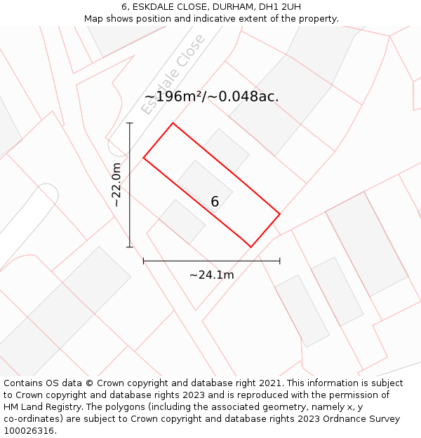 6, ESKDALE CLOSE, DURHAM, DH1 2UH: Plot and title map