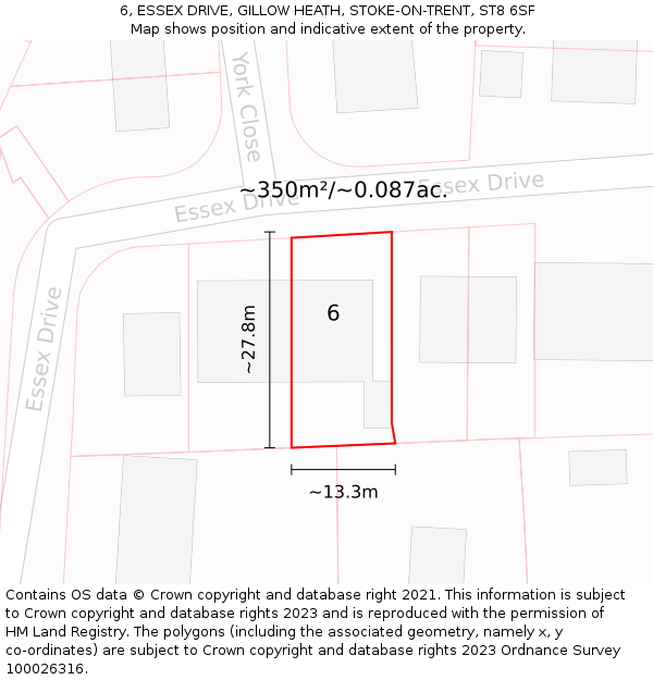 6, ESSEX DRIVE, GILLOW HEATH, STOKE-ON-TRENT, ST8 6SF: Plot and title map