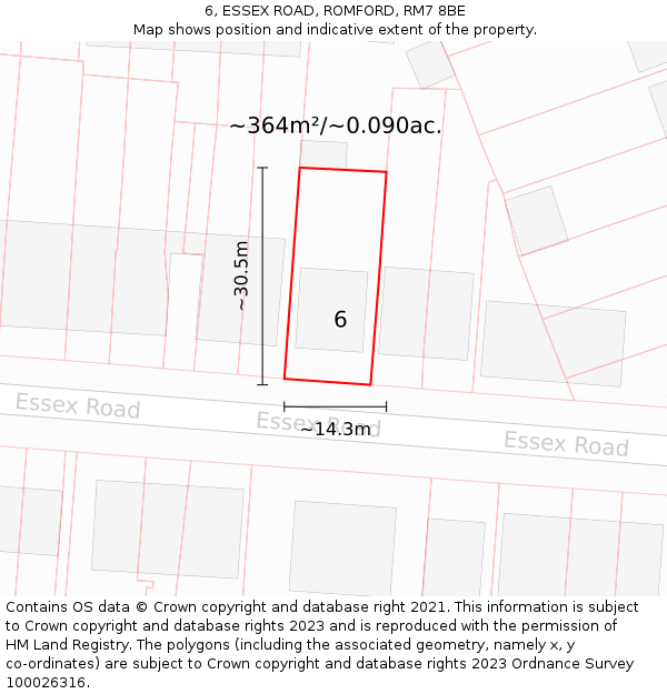6, ESSEX ROAD, ROMFORD, RM7 8BE: Plot and title map