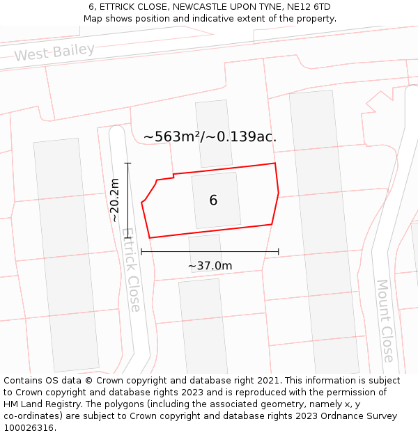 6, ETTRICK CLOSE, NEWCASTLE UPON TYNE, NE12 6TD: Plot and title map