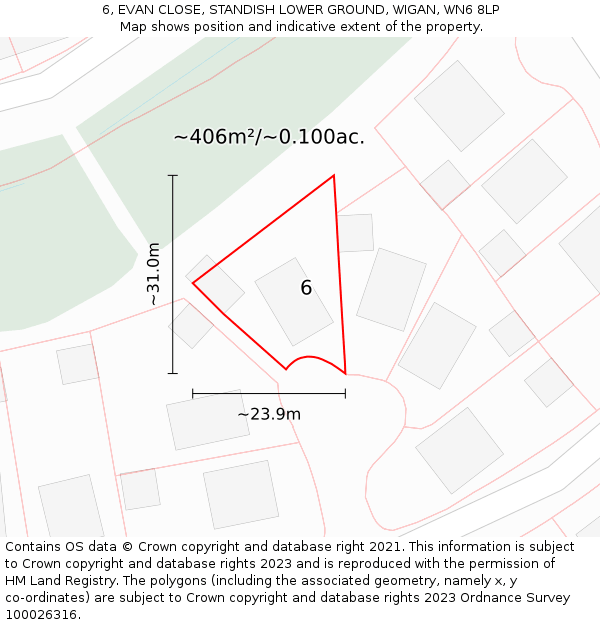 6, EVAN CLOSE, STANDISH LOWER GROUND, WIGAN, WN6 8LP: Plot and title map