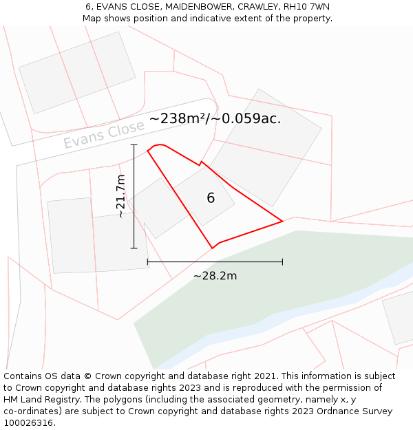 6, EVANS CLOSE, MAIDENBOWER, CRAWLEY, RH10 7WN: Plot and title map