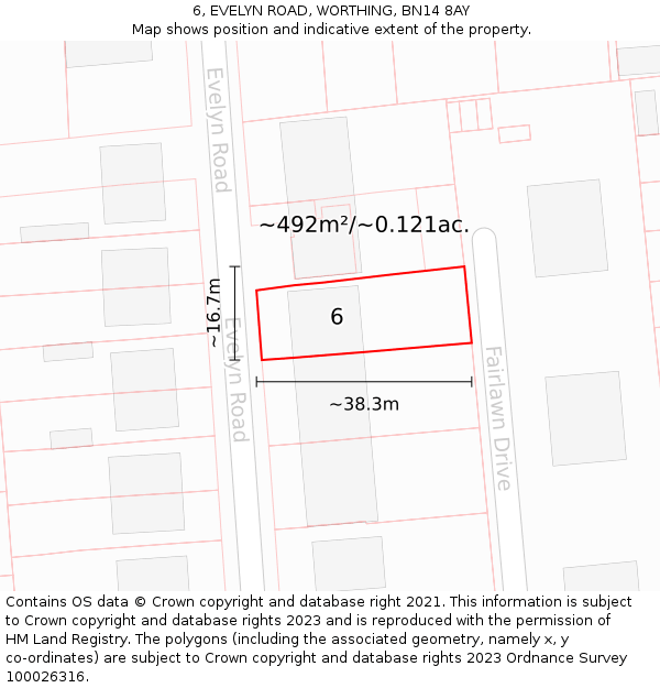 6, EVELYN ROAD, WORTHING, BN14 8AY: Plot and title map