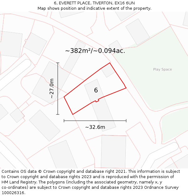 6, EVERETT PLACE, TIVERTON, EX16 6UN: Plot and title map