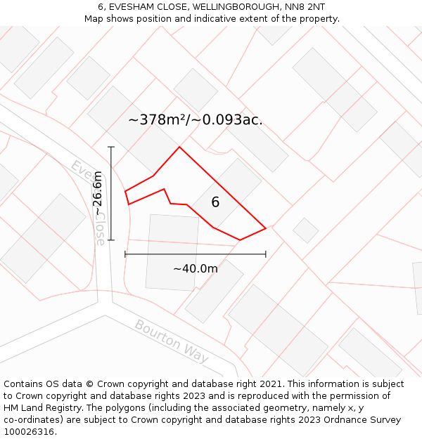 6, EVESHAM CLOSE, WELLINGBOROUGH, NN8 2NT: Plot and title map