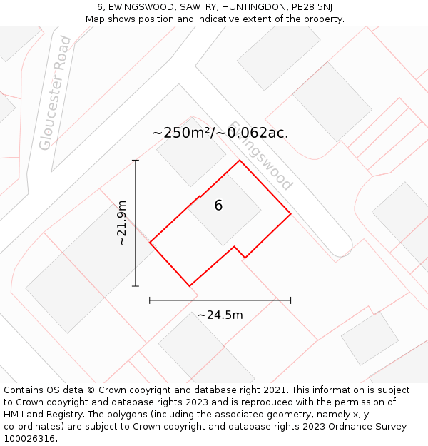 6, EWINGSWOOD, SAWTRY, HUNTINGDON, PE28 5NJ: Plot and title map