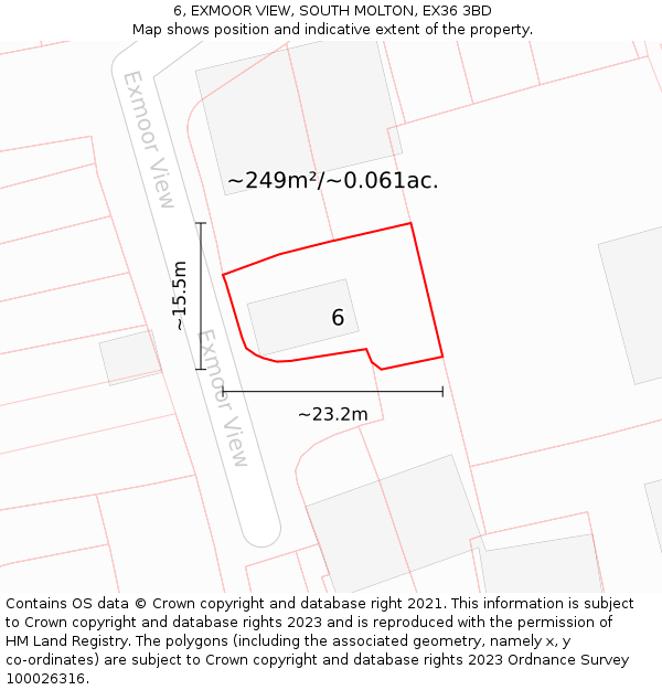 6, EXMOOR VIEW, SOUTH MOLTON, EX36 3BD: Plot and title map