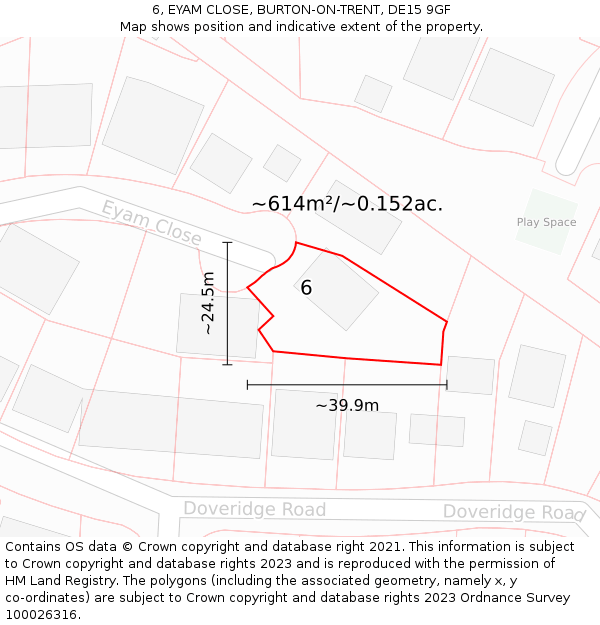 6, EYAM CLOSE, BURTON-ON-TRENT, DE15 9GF: Plot and title map