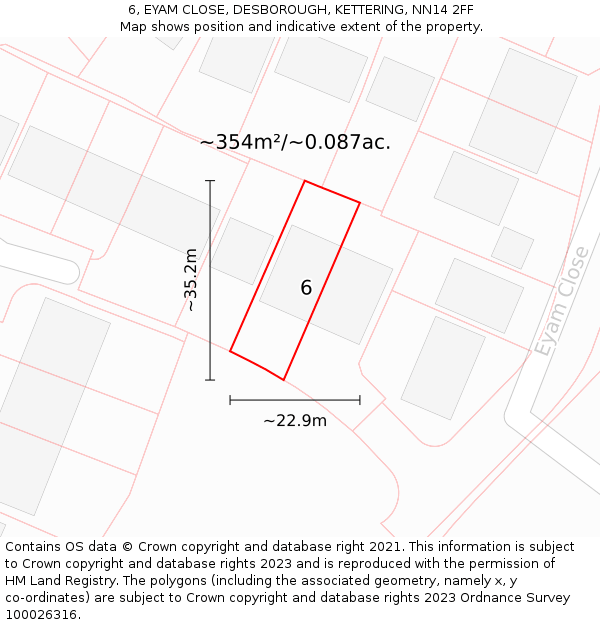 6, EYAM CLOSE, DESBOROUGH, KETTERING, NN14 2FF: Plot and title map