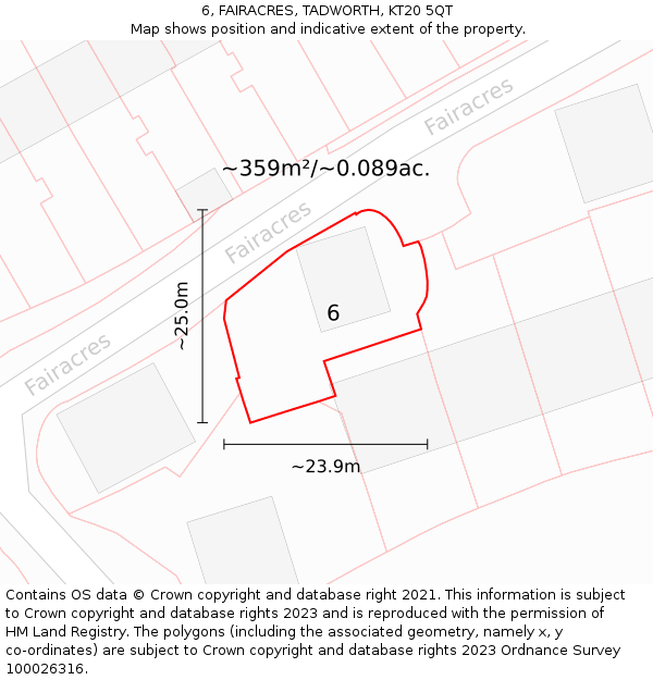 6, FAIRACRES, TADWORTH, KT20 5QT: Plot and title map