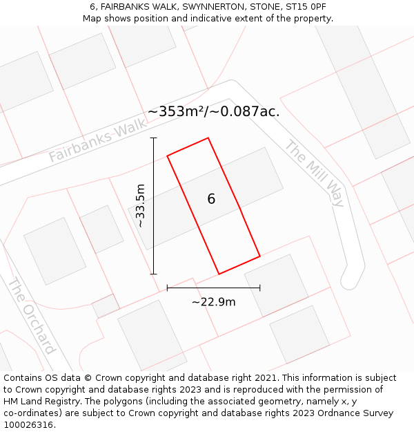 6, FAIRBANKS WALK, SWYNNERTON, STONE, ST15 0PF: Plot and title map