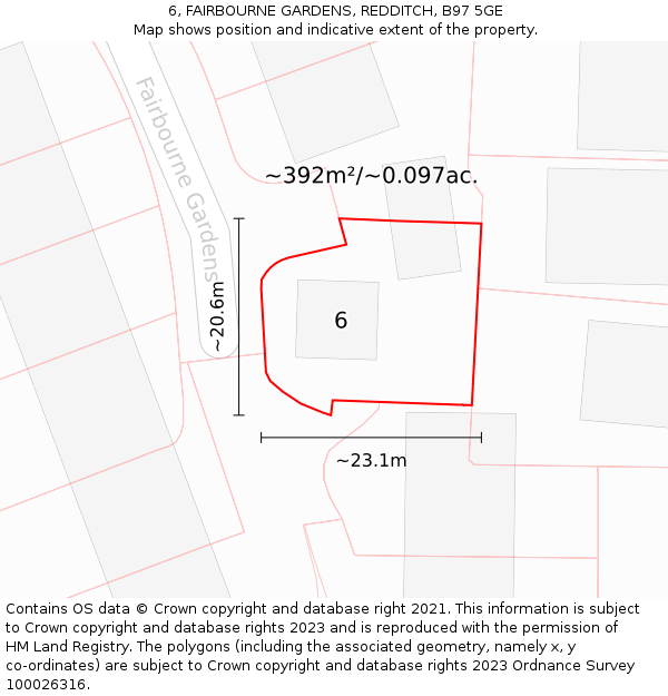 6, FAIRBOURNE GARDENS, REDDITCH, B97 5GE: Plot and title map