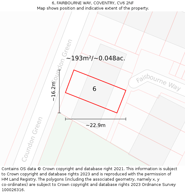 6, FAIRBOURNE WAY, COVENTRY, CV6 2NF: Plot and title map