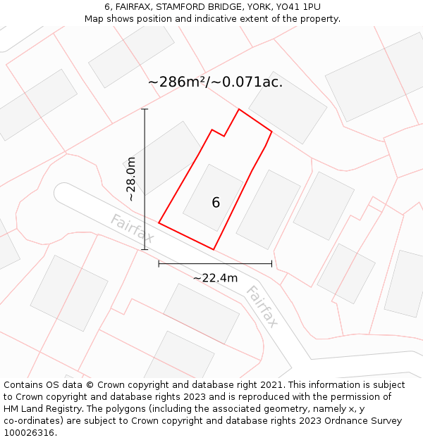 6, FAIRFAX, STAMFORD BRIDGE, YORK, YO41 1PU: Plot and title map