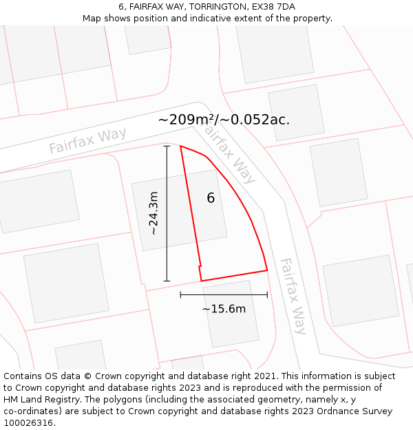 6, FAIRFAX WAY, TORRINGTON, EX38 7DA: Plot and title map