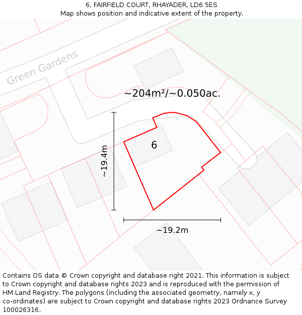 6, FAIRFIELD COURT, RHAYADER, LD6 5ES: Plot and title map