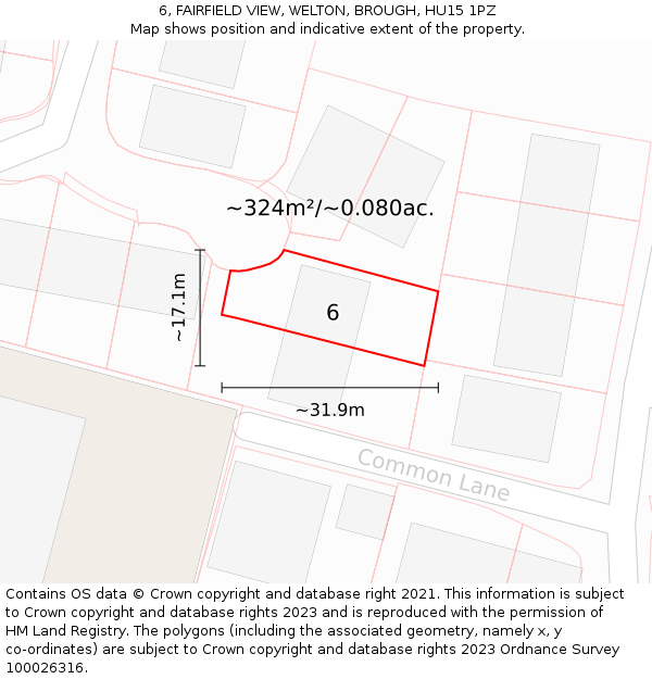 6, FAIRFIELD VIEW, WELTON, BROUGH, HU15 1PZ: Plot and title map