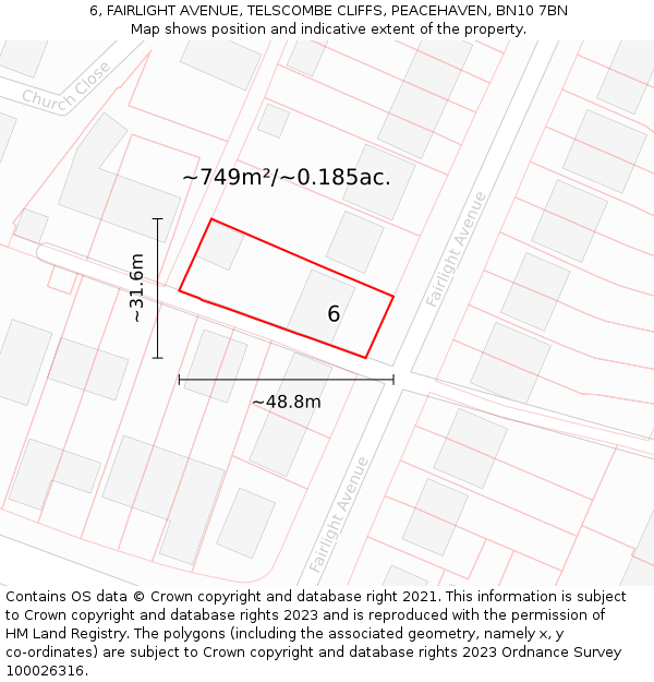 6, FAIRLIGHT AVENUE, TELSCOMBE CLIFFS, PEACEHAVEN, BN10 7BN: Plot and title map