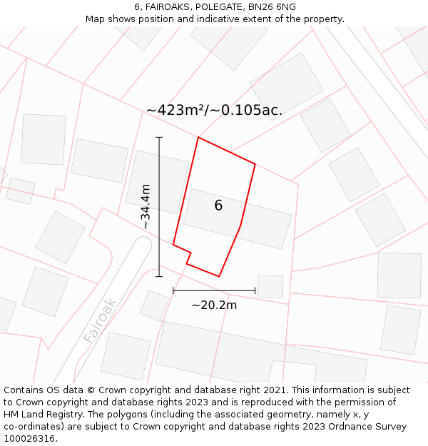 6, FAIROAKS, POLEGATE, BN26 6NG: Plot and title map