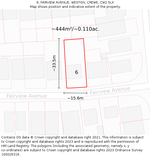 6, FAIRVIEW AVENUE, WESTON, CREWE, CW2 5LX: Plot and title map