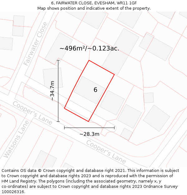 6, FAIRWATER CLOSE, EVESHAM, WR11 1GF: Plot and title map