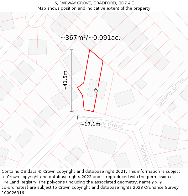 6, FAIRWAY GROVE, BRADFORD, BD7 4JE: Plot and title map