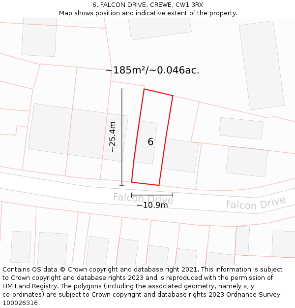 6, FALCON DRIVE, CREWE, CW1 3RX: Plot and title map